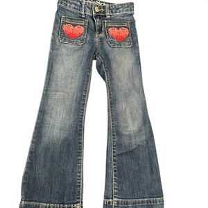 Babygap 1969 Girls' Blue Hearts Embroidered Flare Denim Jeans Size 5